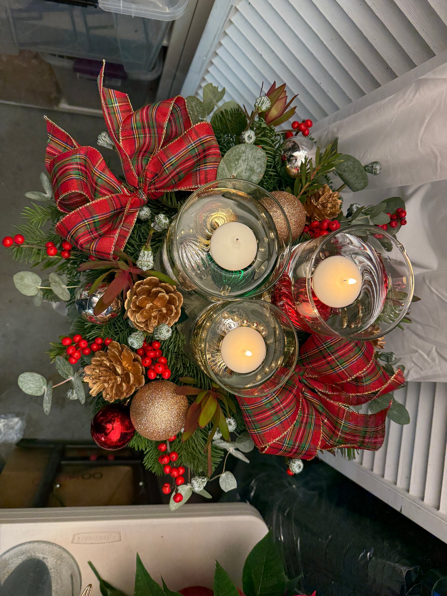 Christmas centrepiece with candle