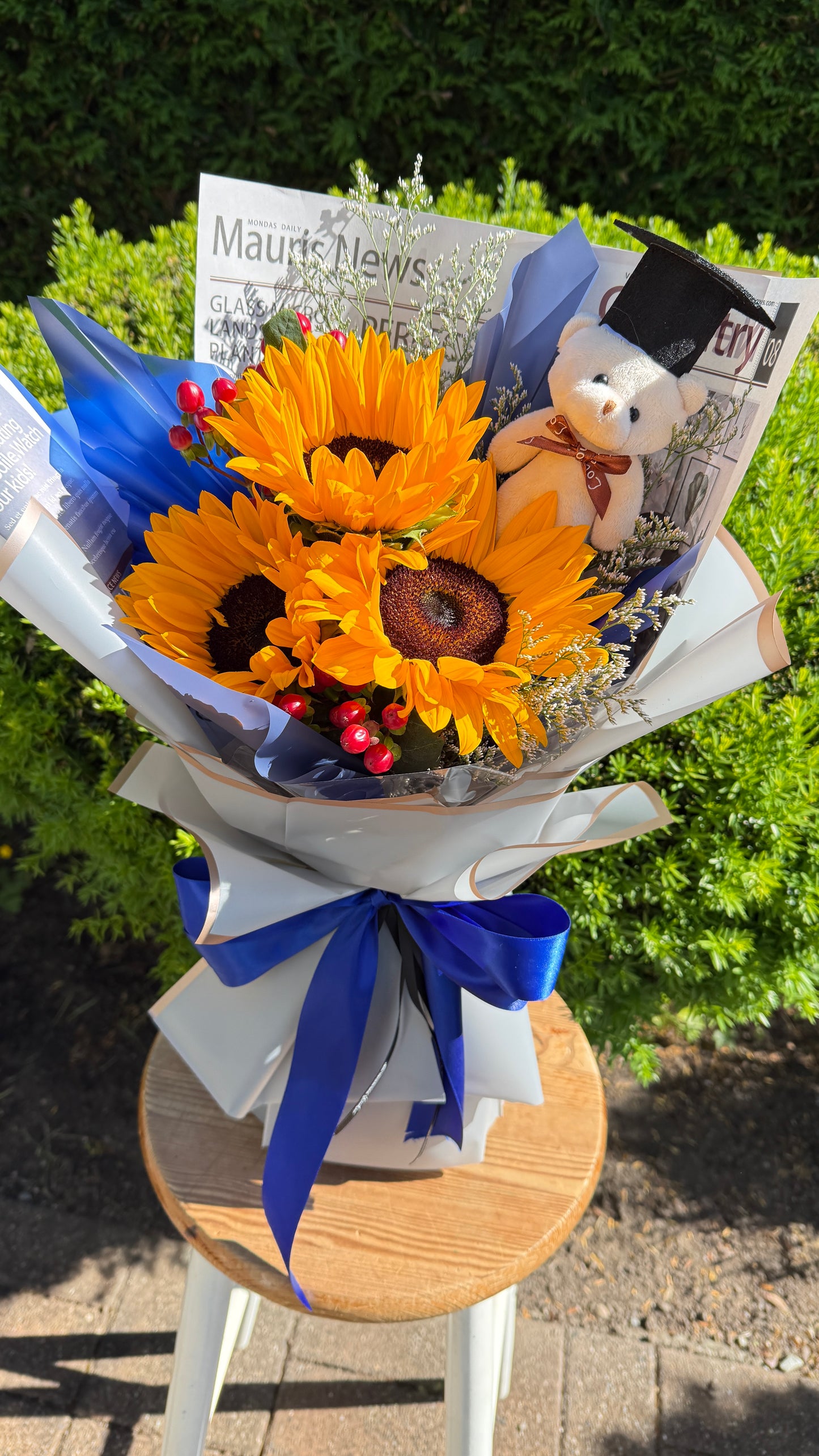 Sunflower Graduation Bouquet With Grad Bear