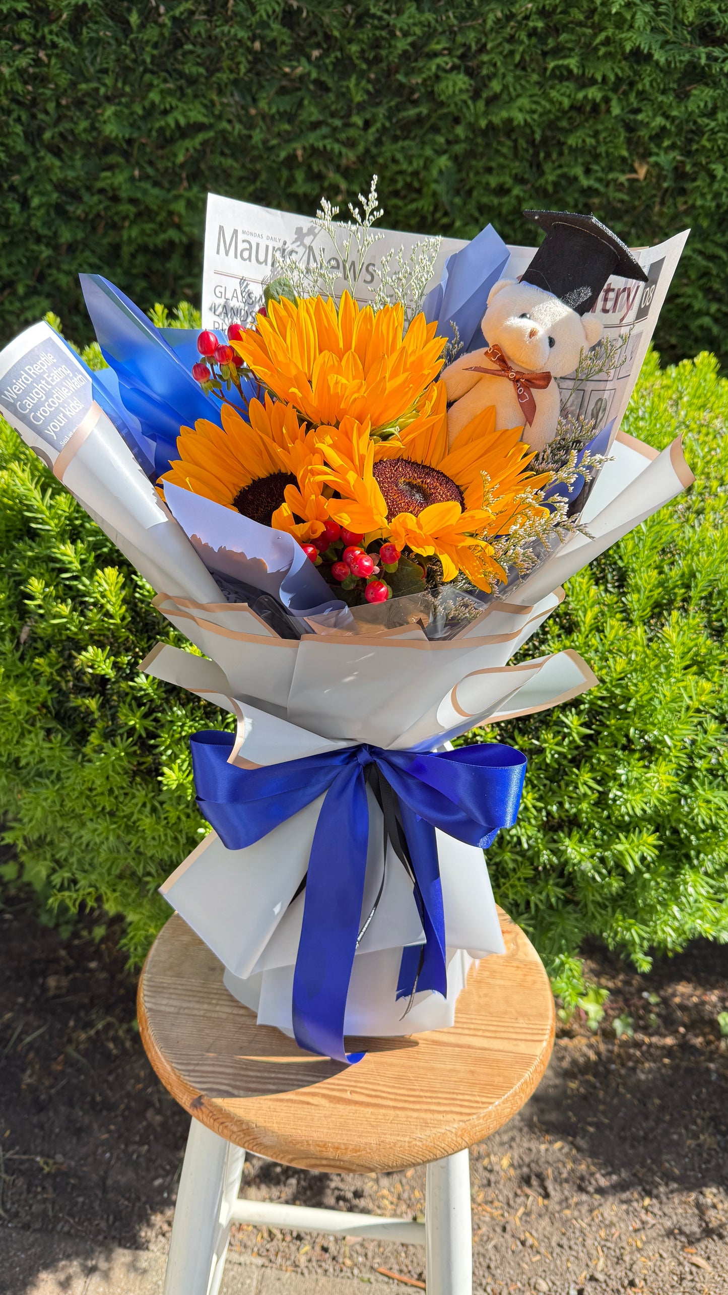 Sunflower Graduation Bouquet With Grad Bear