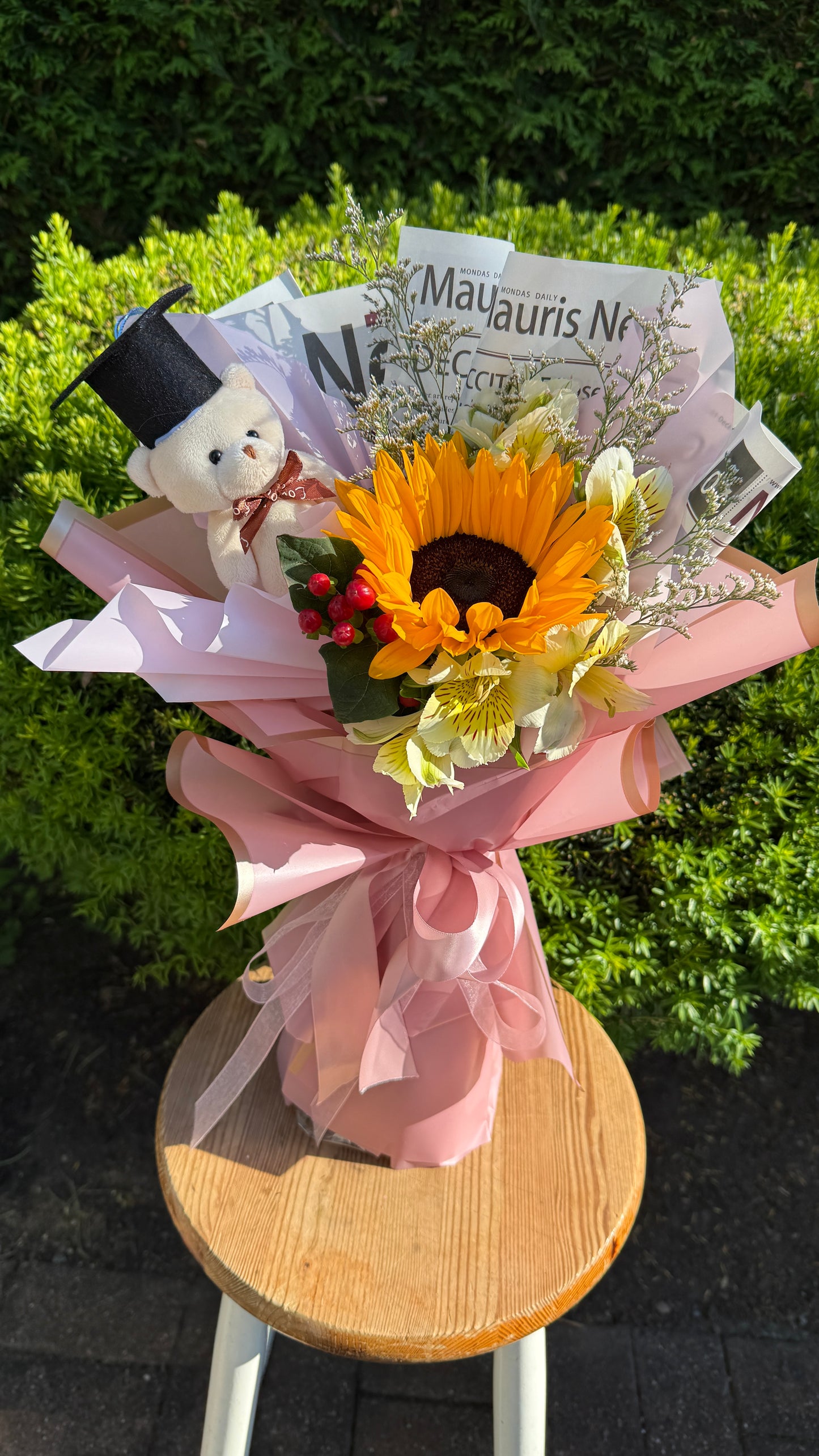 Sunflower Graduation Bouquet With Grad Bear
