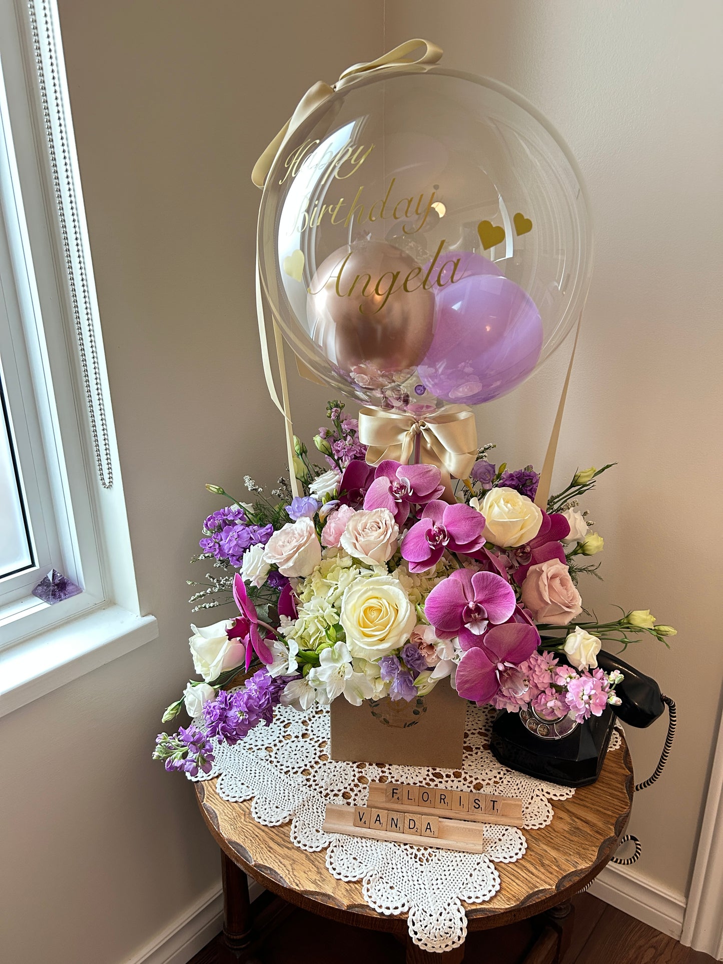 16” Balloon with Premium Assorted Floral arrangement
