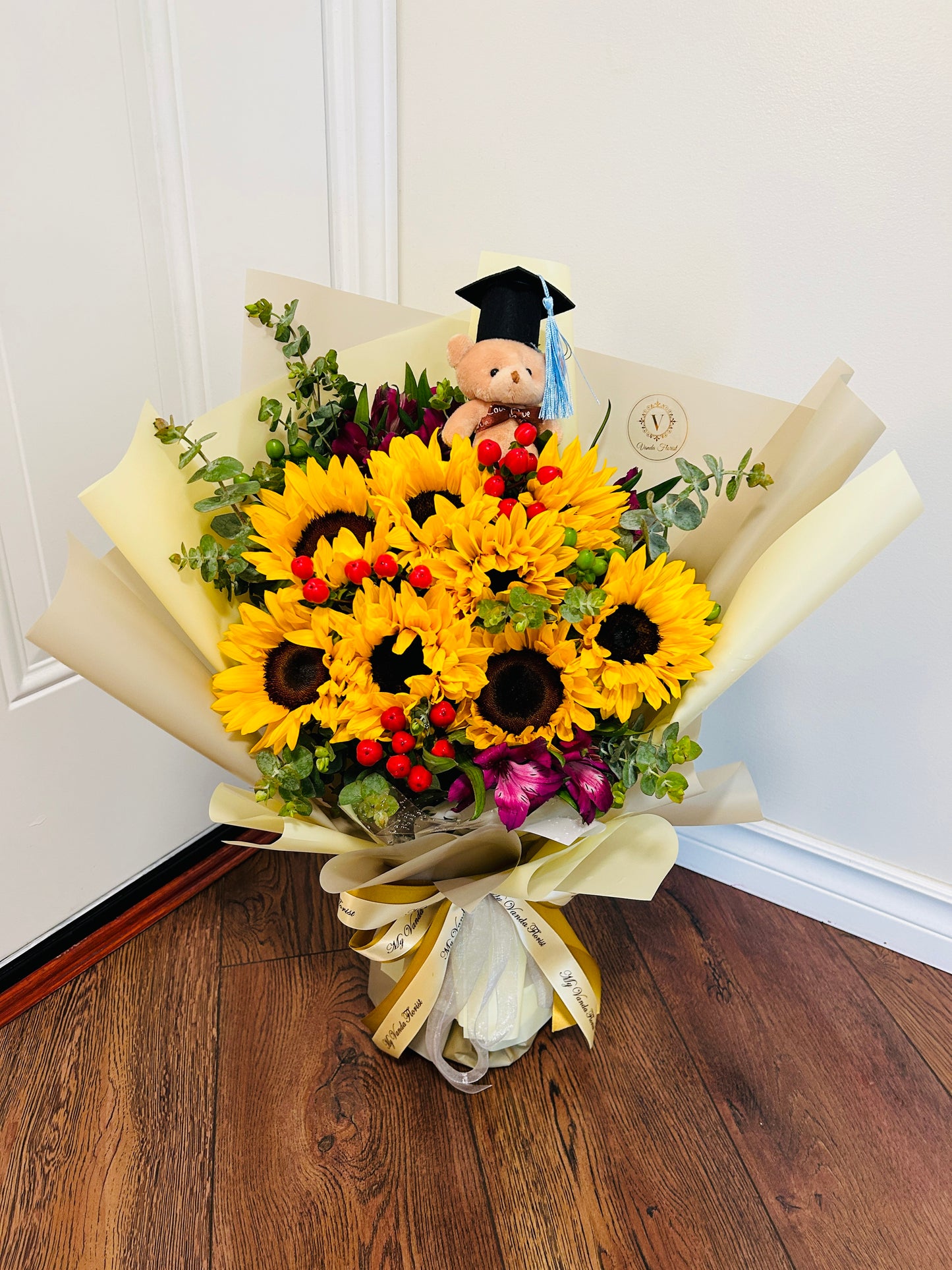 Sunflower with Graduation Bear