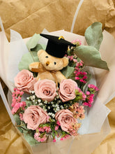 Load image into Gallery viewer, Graduation Bear Preserved Roses Bouquet
