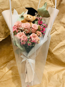 Graduation Bear Preserved Roses Bouquet